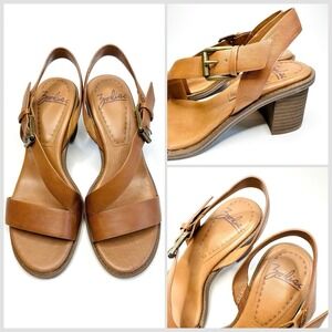 Zodiac Ivy Block Heel Strap Sandal Cognac Tan Leather Adjustable Buckle Size 8M